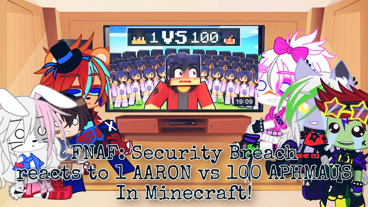 FNAF: Security Breach reacts to 1 AARON vs 100 APHMAUS In Minecraft!