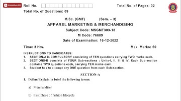 MSC 3RD SEM GMT APPAREL MARKETING AND MERCHANDISING DEC 2022 | PTU
