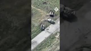 Russian tank hits a mine after driving between two destroyed tanks in Ukraine