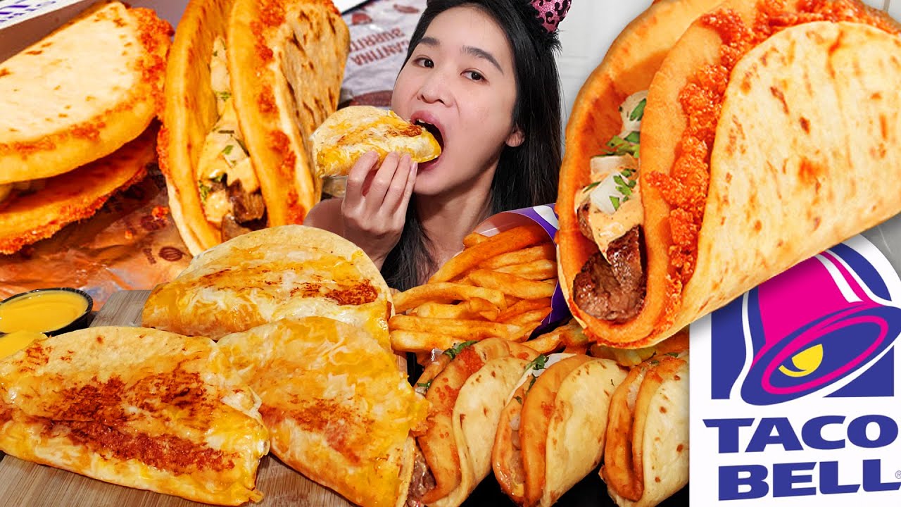 TACO BELL CHEESY STREET CHALUPAS! Chicken Cantina Crispy Tacos, Nacho Fries - Mukbang ASMR Eating