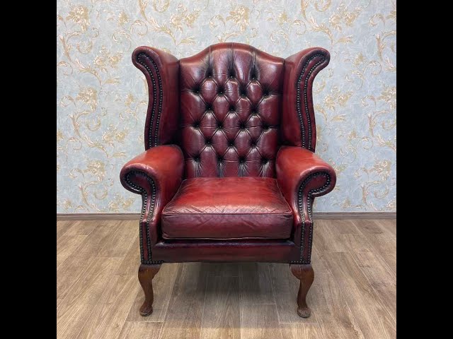 アンティーク 20世紀後期（推定） 本革 イギリス 飾り鋲 総革張り