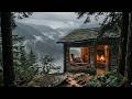 Quick Sleep. The Ultimate Safe Haven Heavy Rain and Thunderstorm Outside a Warm Cozy Cabin