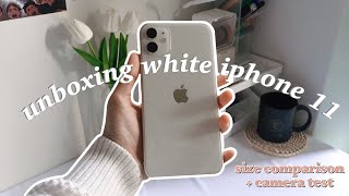 ☁️ unboxing white iphone 11 (128gb) + 📱 size comparison + 📸 camera test | upgrade from iphone 6s🌱