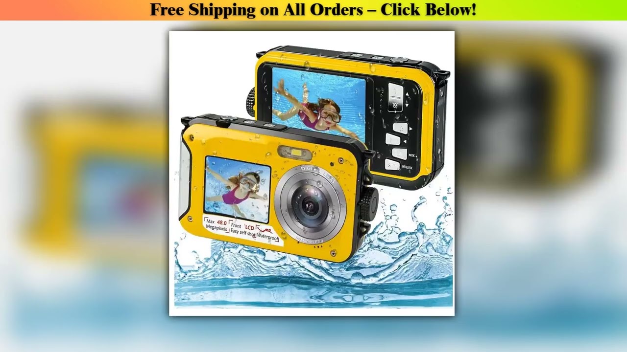 2.7K 48MP Full HD Digital Camera 16X Zoom Front Rear Dual Screen 10ft Depth Waterproof USB-C 2.0