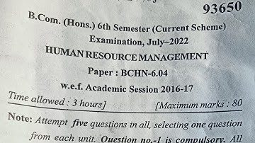2022, MDU, B.com(H), 6th sem | HRM - question paper