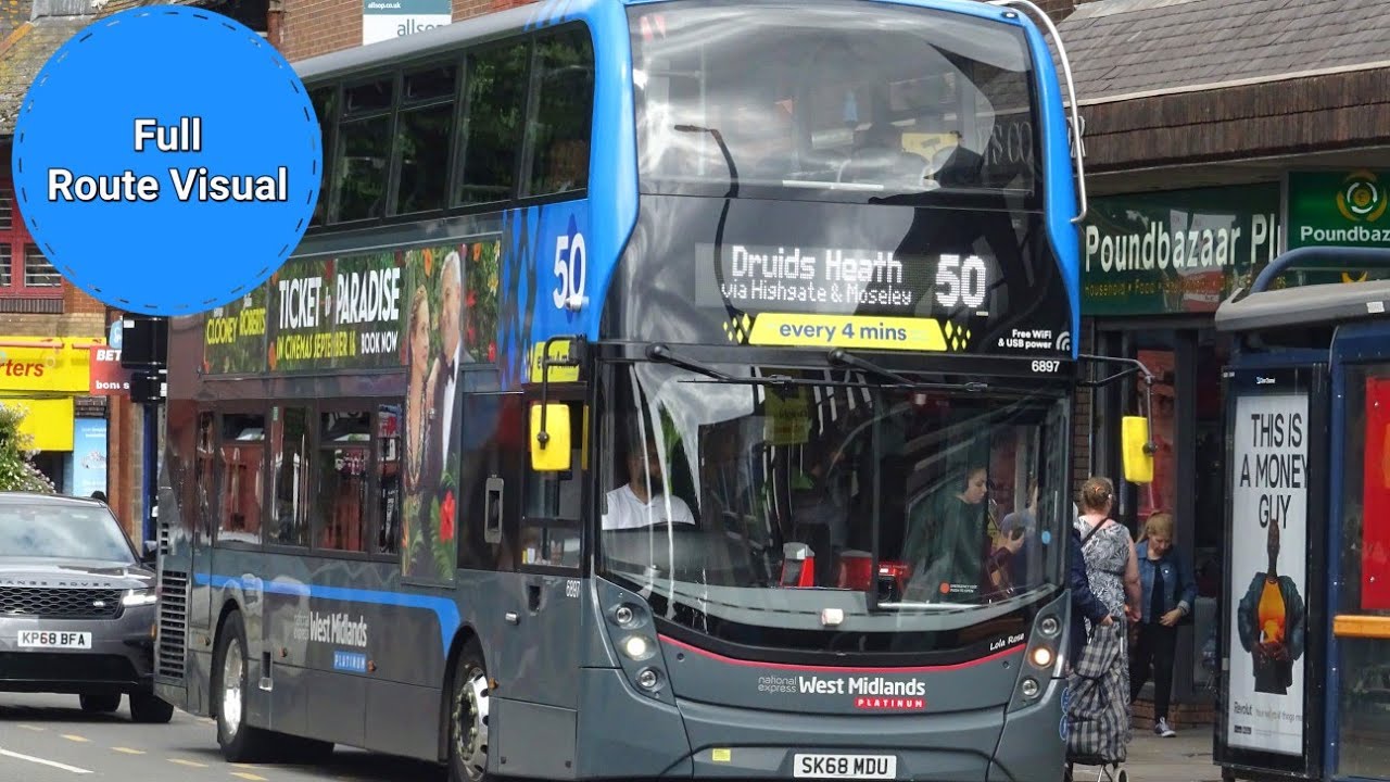 National Express West Midlands Platinum 50 Full Route Visual- Birmingham to  Druids Heath - YouTube