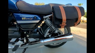 Hepco and Becker Legacy Courier Canvas Saddle Bag Installation on a Moto Guzzi V7 850 Special