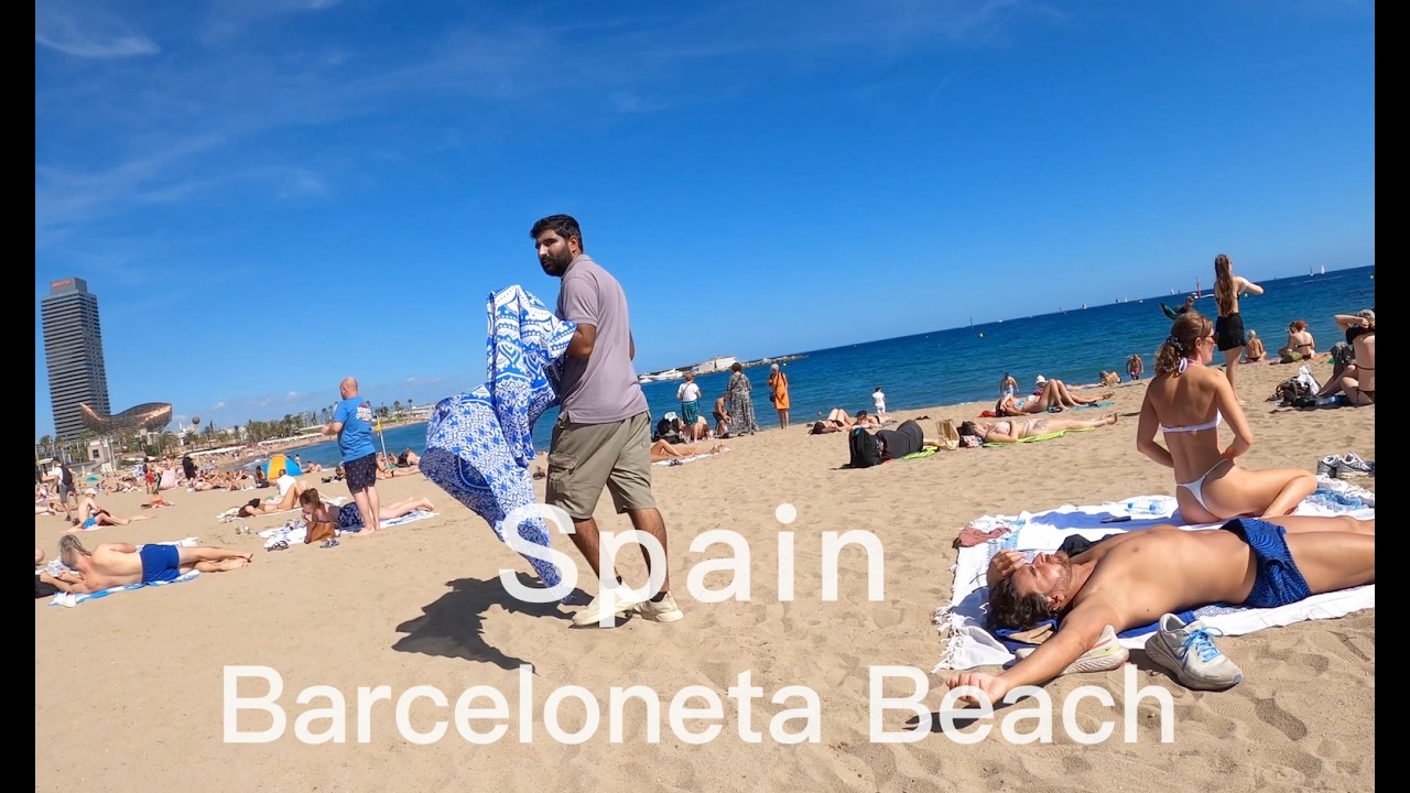 ⛱️  ASMR Beach Walk 🇪🇸 Barceloneta Beach in Barcelona Spain. Enjoy the chill vibes