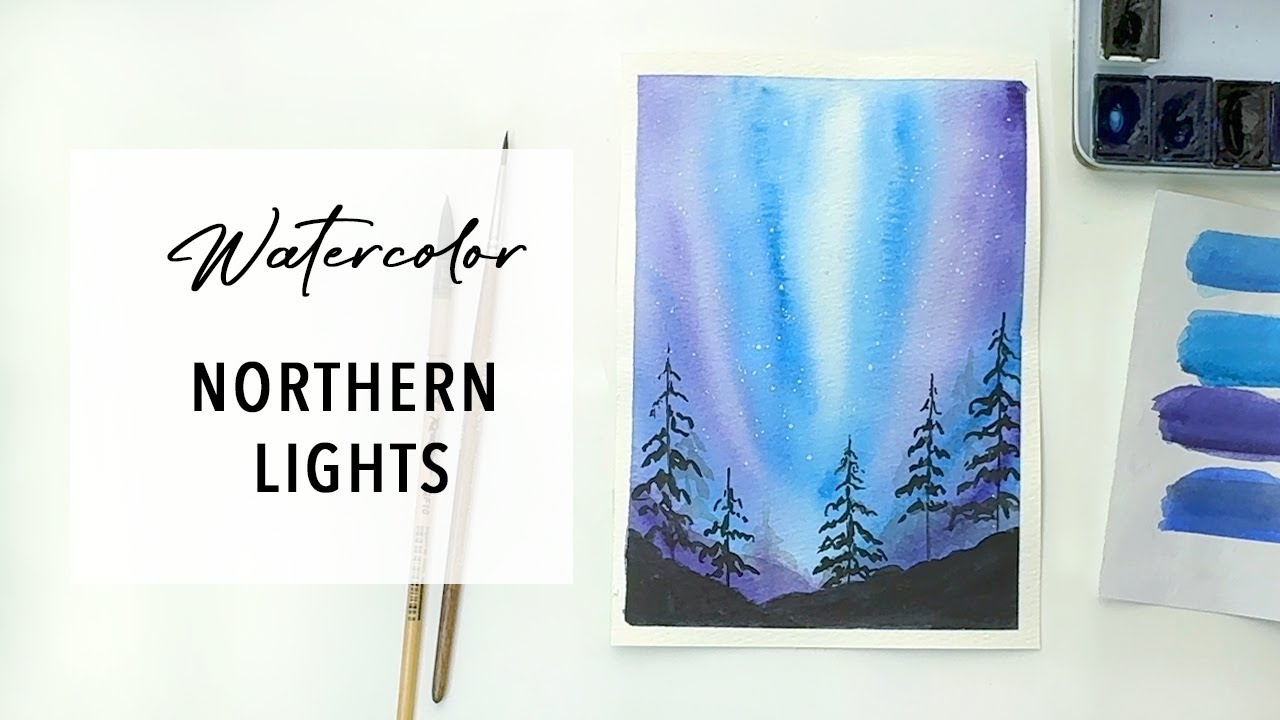How To Paint Watercolor Northern Lights - Painting Tutorial - YouTube