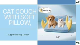 Cat Couch Bed– Moon-Shaped Pet Sofa with Soft Pillow, Removable Washable Cover, Supportive Dog &amp; Cat