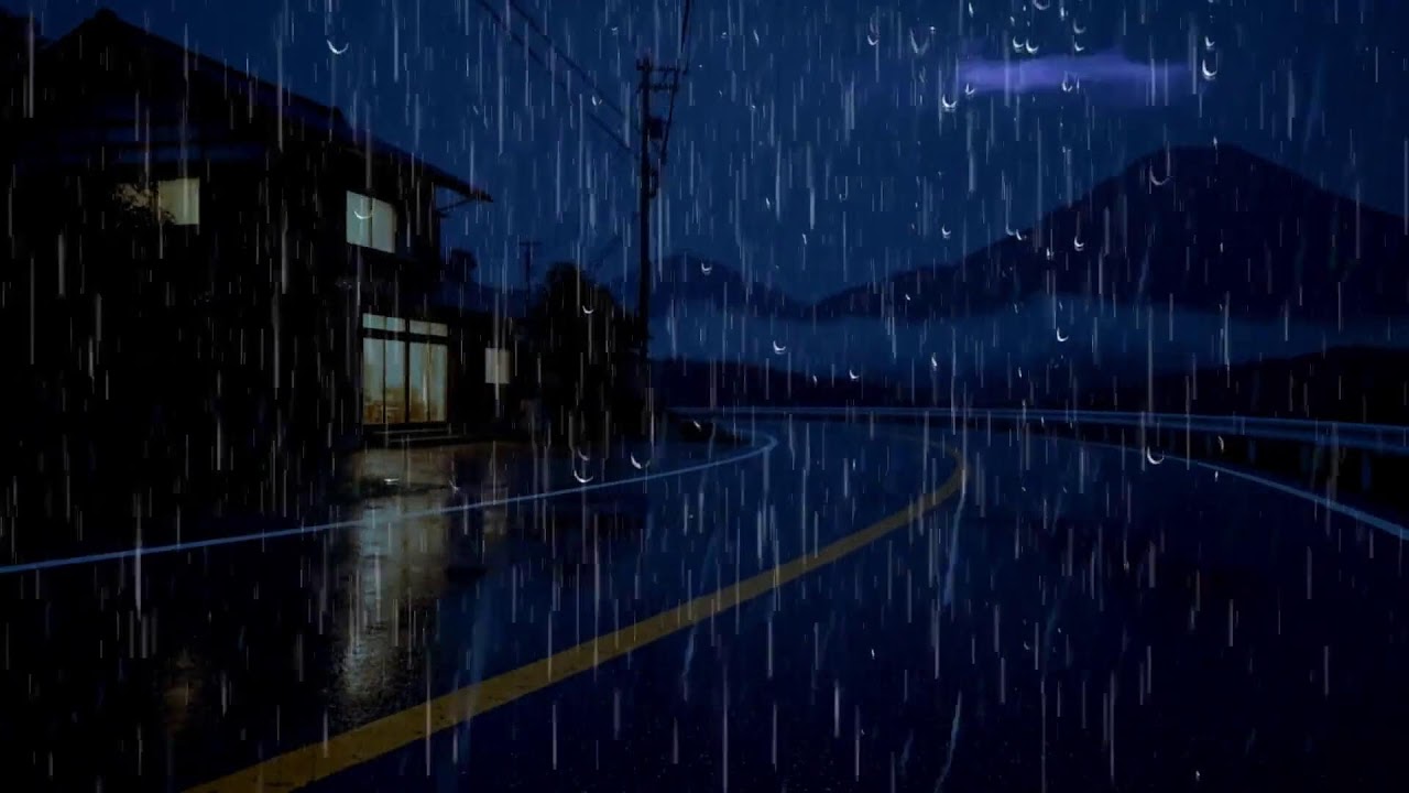 Gentle Morning Rain Sounds on an Empty Road Near a Cozy House for Relaxed Focus