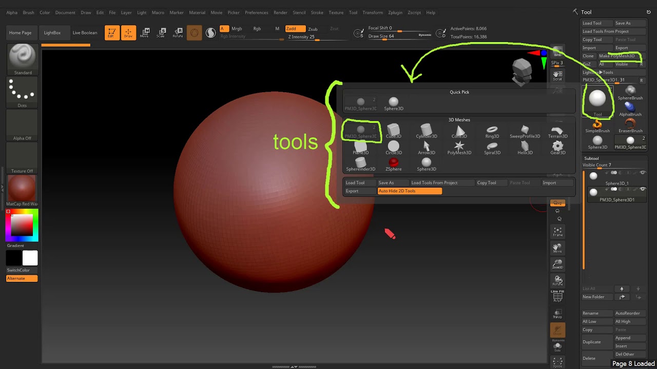 standard zbrush layout