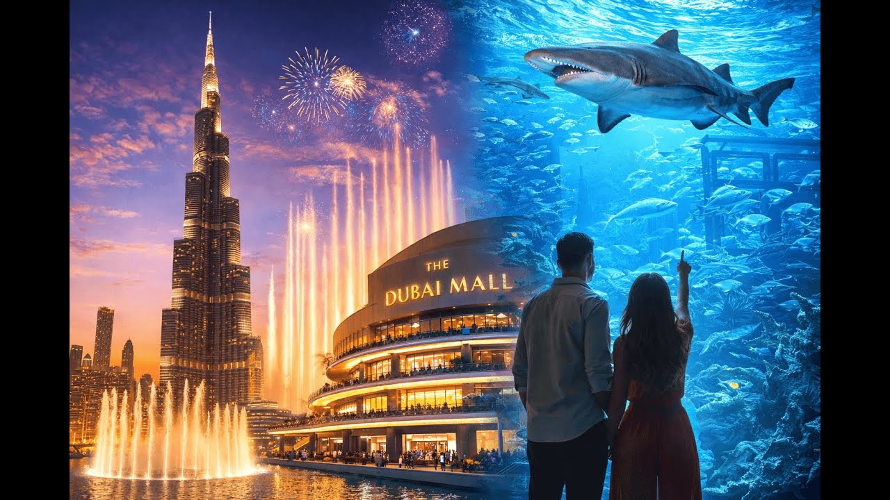 Dubai Mall & Burj Khalifa Experience 😍 | Fountain Show & Aquarium in 4K
