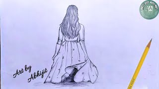 How to Draw a Girl Backside view with Beautiful Long Dress // @Art by Abhijit