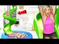 Transforming my Stairs into a GiANT SPiRAL SLiDE inside my HOUSE! (Box Fort vs. Ball pit)