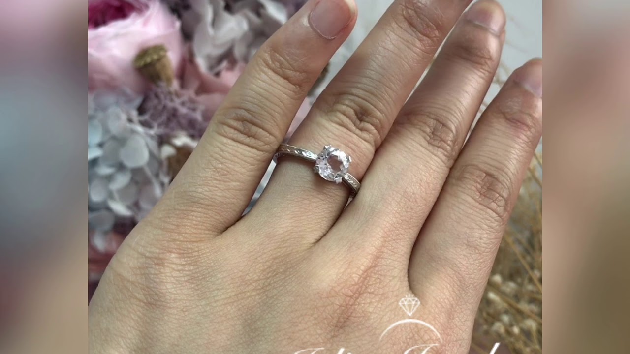 Round Morganite Engagement Ring Solid 14K White Gold Morganite Ring Wedding Ring