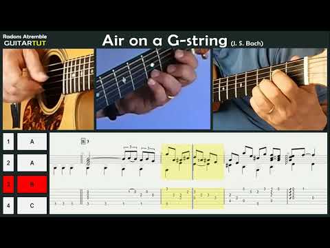 Air On The G String (J. S. Bach) - Guitar Tutorial Slow Played Tabs & Score