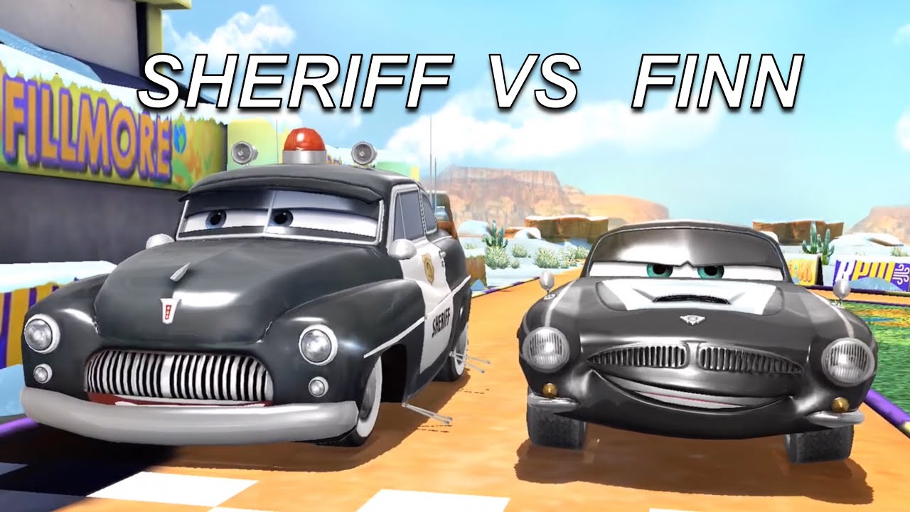 Disney Pixar Cars Fast as Lightning - Finn vs Sheriff, Carla, Chick Hicks