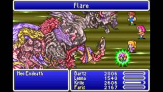 FF5(GBA)-Neo Exdeath
Party level: 39-42.
Mastered Jobs: 3 or 4 for each character (no Sealed Temple jobs).
Abilities: 21 to 29 depending on the character.
ATB Config: Default. FF5(GBA)-Neo Exdeath