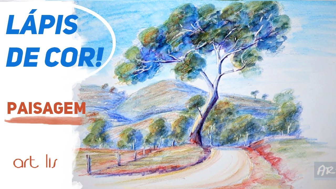 ÁRVORE MAJESTOSA no CAMINHO! Como desenhar uma ÁRVORE! PAISAGEM com LÁPIS de COR AQUARELÁVEL!
