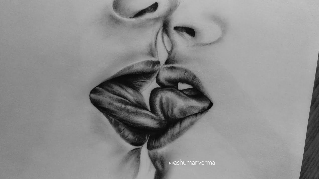 Romatic kiss drawing, Lip and mouth drawing times lap tutorial, How to draw m...