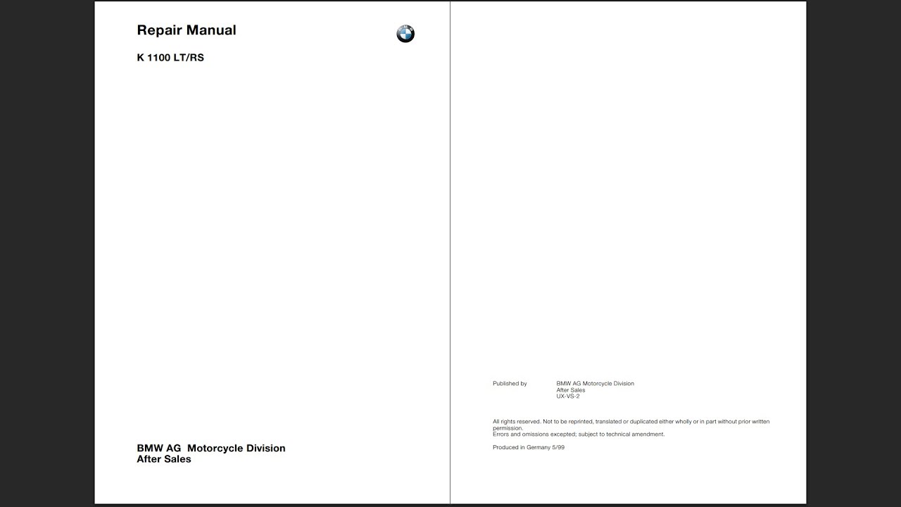 BMW K1100 LT RS 1992-1999 Service Workshop Repair Manual Download PDF