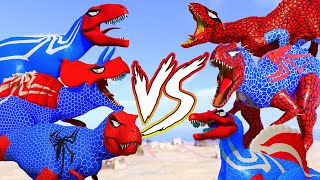 Spider-Man T-Rex Vs All Superhero Dinosaur Team - Spinosaurus, Indominus Rex, Giganotosaurus