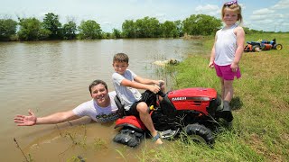 Saving our tractor from the deep water after storm | Tractors for kids