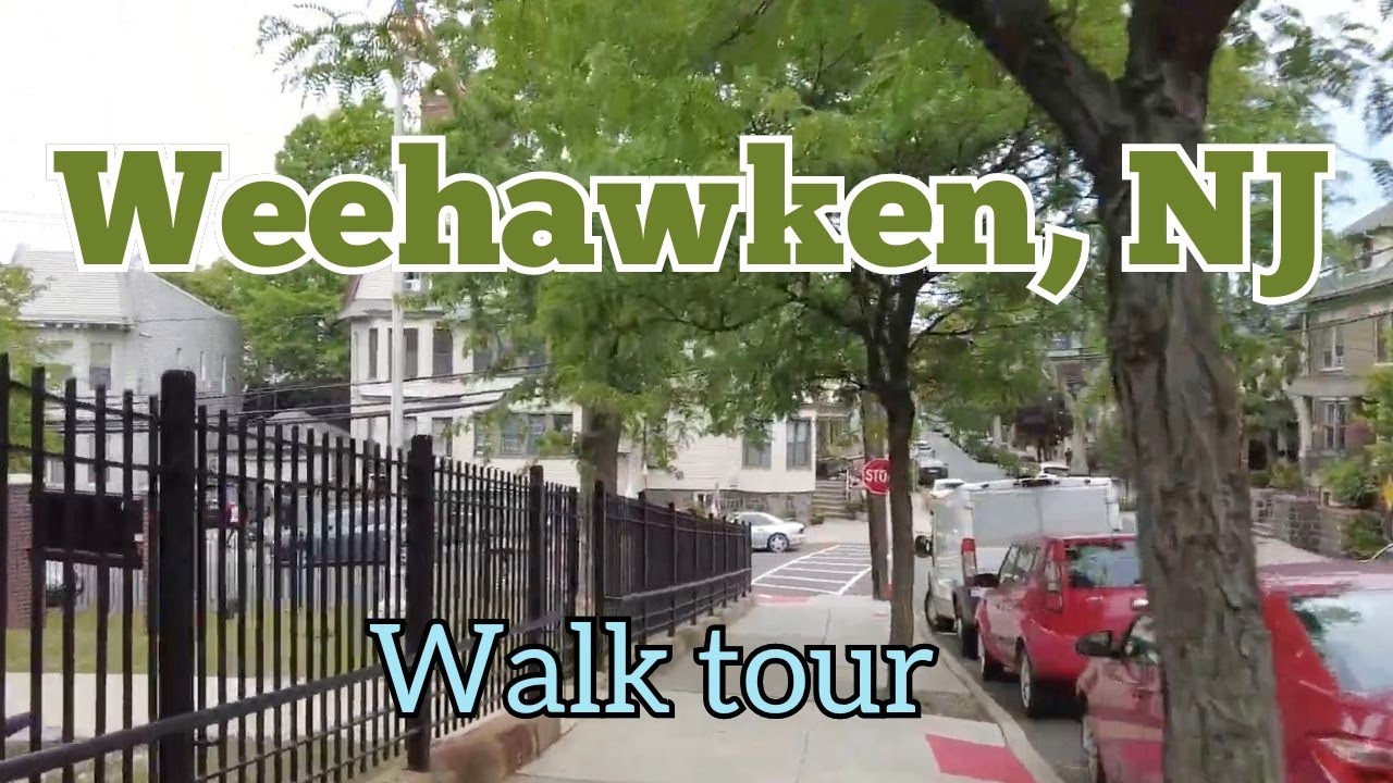 Weehawken, New Jersey, USA walk tour from the waterfront to the hill northern part of the