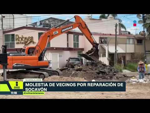 ¡Las obras siguen y las molestias también! A un mes, continúan las obras del mega socavón en GDL