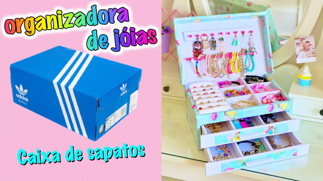DIY - Como fazer Organizador de Jóias com Resíduos  Caixa de sapatos