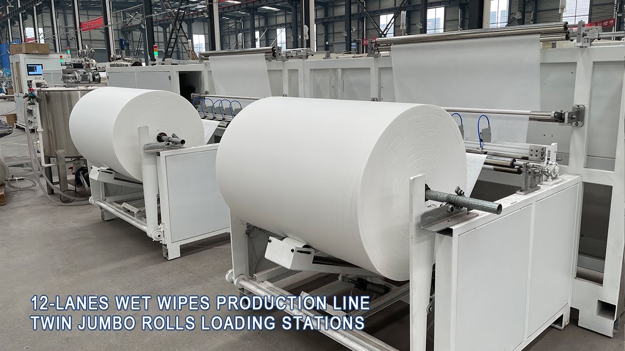 Baby Wet Wipes Production Line | Twin Jumbo Rolls Loading Stations 10 ...