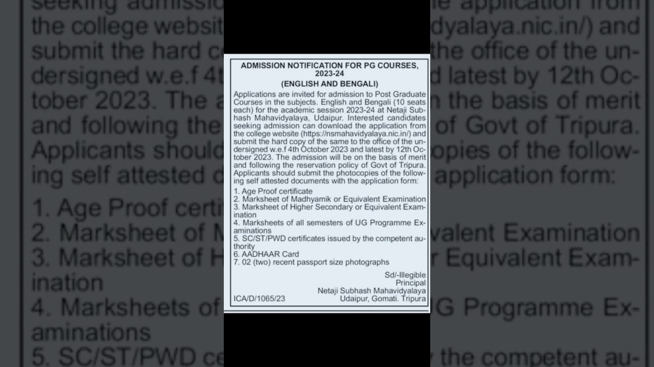 Post graduate  courses admissions notification