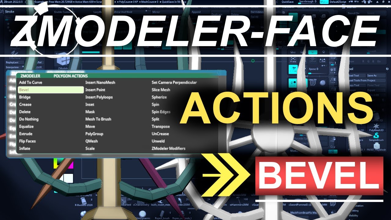 ZBrush ZModeler Polygon(Actions) "Bevel" YouTube
