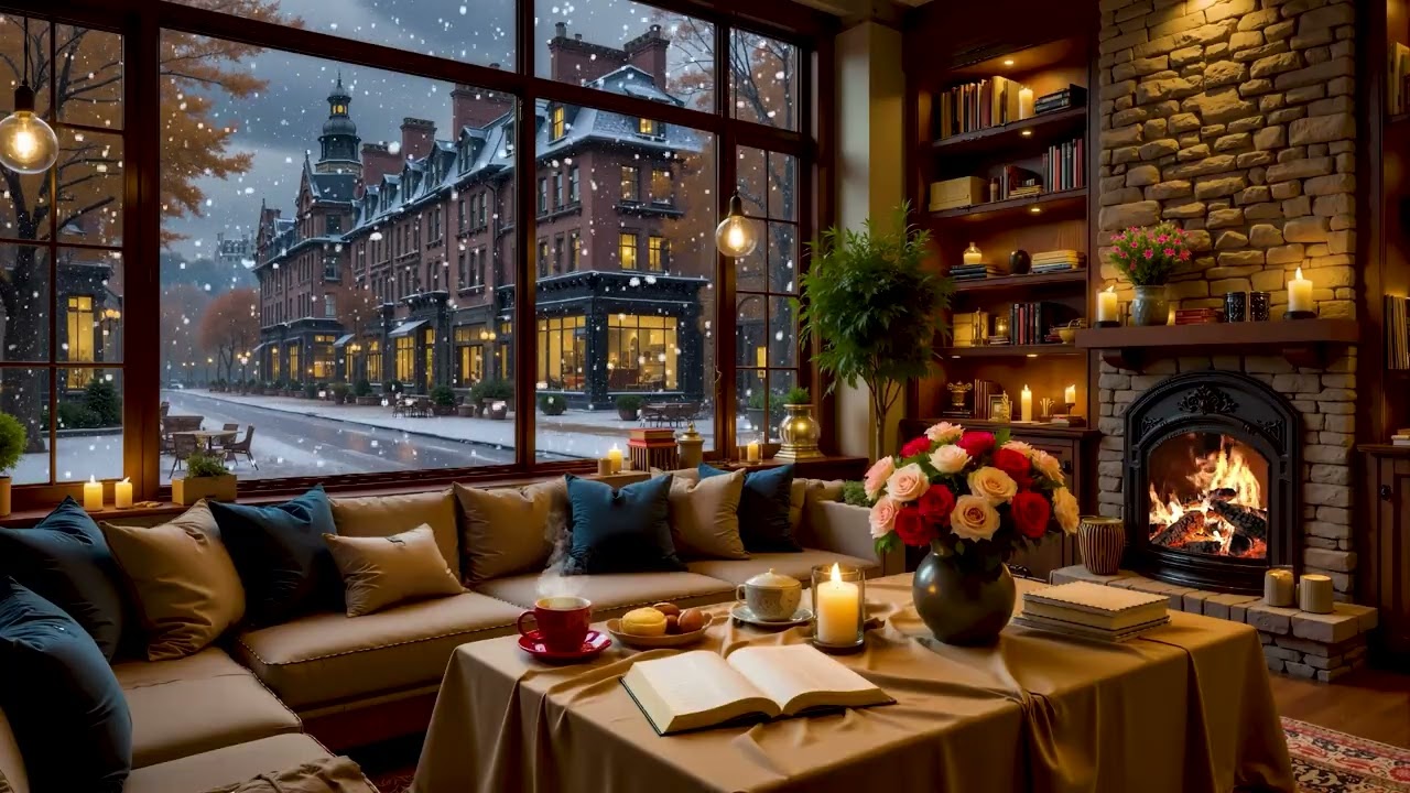 Уютное кафе «Снегопад» ❄️ Тепло камина, тихий вечер и приятная джазовая музыка.