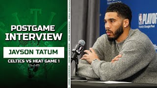 Jayson Tatum REACTS to Caleb Martin Hard FOUL | Celtics vs Heat Game 1 Postgame