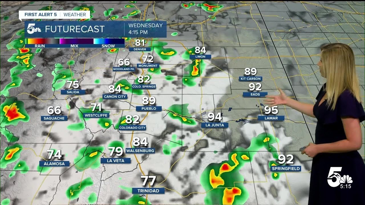 Warm with spotty showers on Wednesday in southern Colorado - YouTube