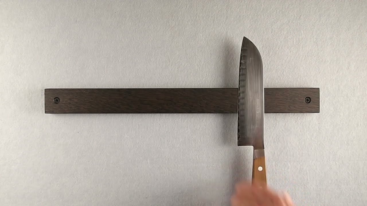 Tasmanian Oak, black stained, magnetic knife rack with screw holes