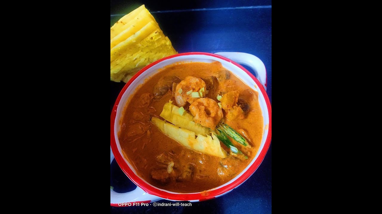 pineapple prawn curry in bengali| udang masak lemak nenas | Thai curry recipe| Indrani