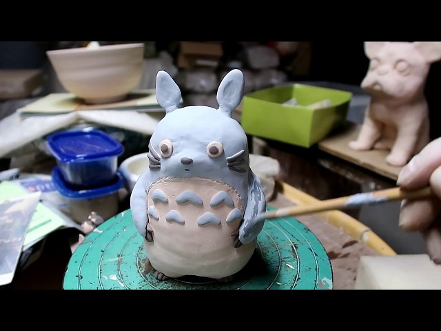 てびねり陶器人形 陶芸]着色 粘土で手びねり(紐づくり)でトトロの人形作ってみた How to