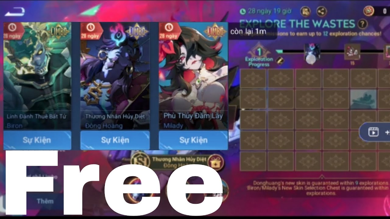 Hướng dẫn Sự Kiện Nhận Free 3 Skin Legend, Milady,Biron ,Đồng Hoàng Honor Of Kings 