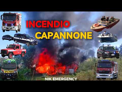 Video INCENDIO CAPANNONE DI RIFIUTI - Vigili del Fuoco + Ambulanza + Carabinieri + Polizia Locale
