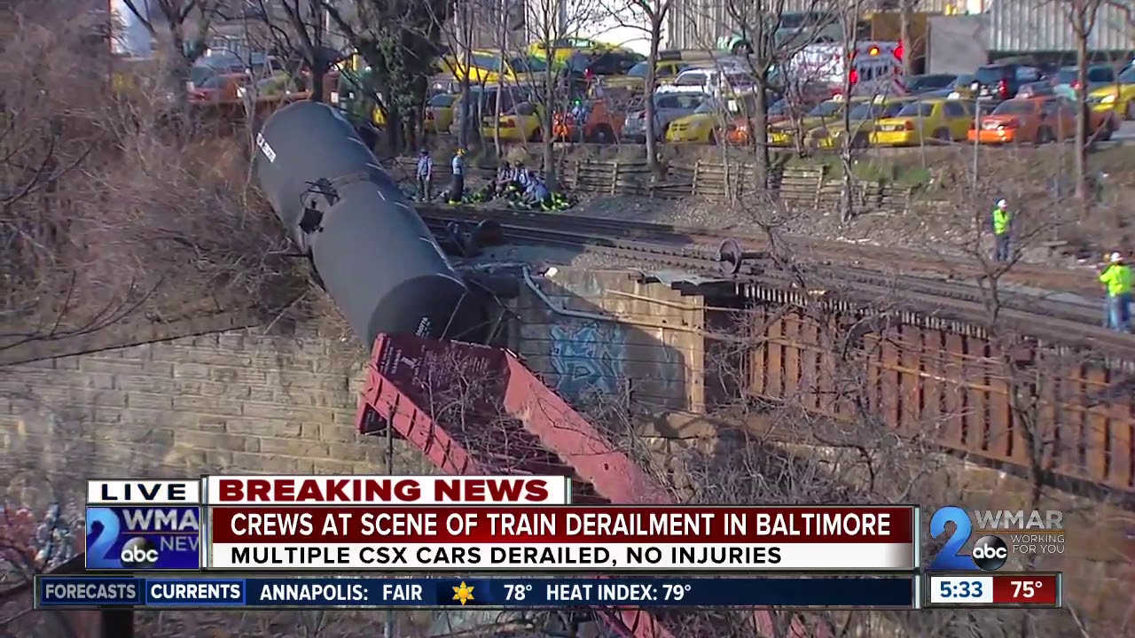 Crews at scene of CSX train derailment near Falls Road in Baltimore ...