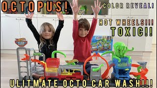 HOT WHEELS ULTIMATE OCTO CAR WASH! OPEN & PLAY! LINCOLN & SOPHIAH OPEN AND PLAY WITH THIS TOXIC SET.