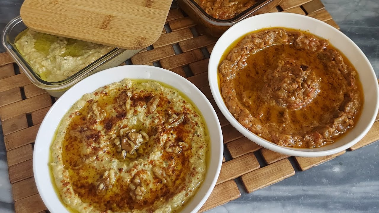 أطيب نوعين من المقبلات متبل الكوسا وسلطة الباذنجان الأسود  