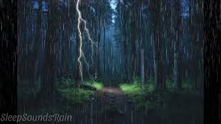 the sound of heavy rain and thunder in the middle of the forest to sleep soundly