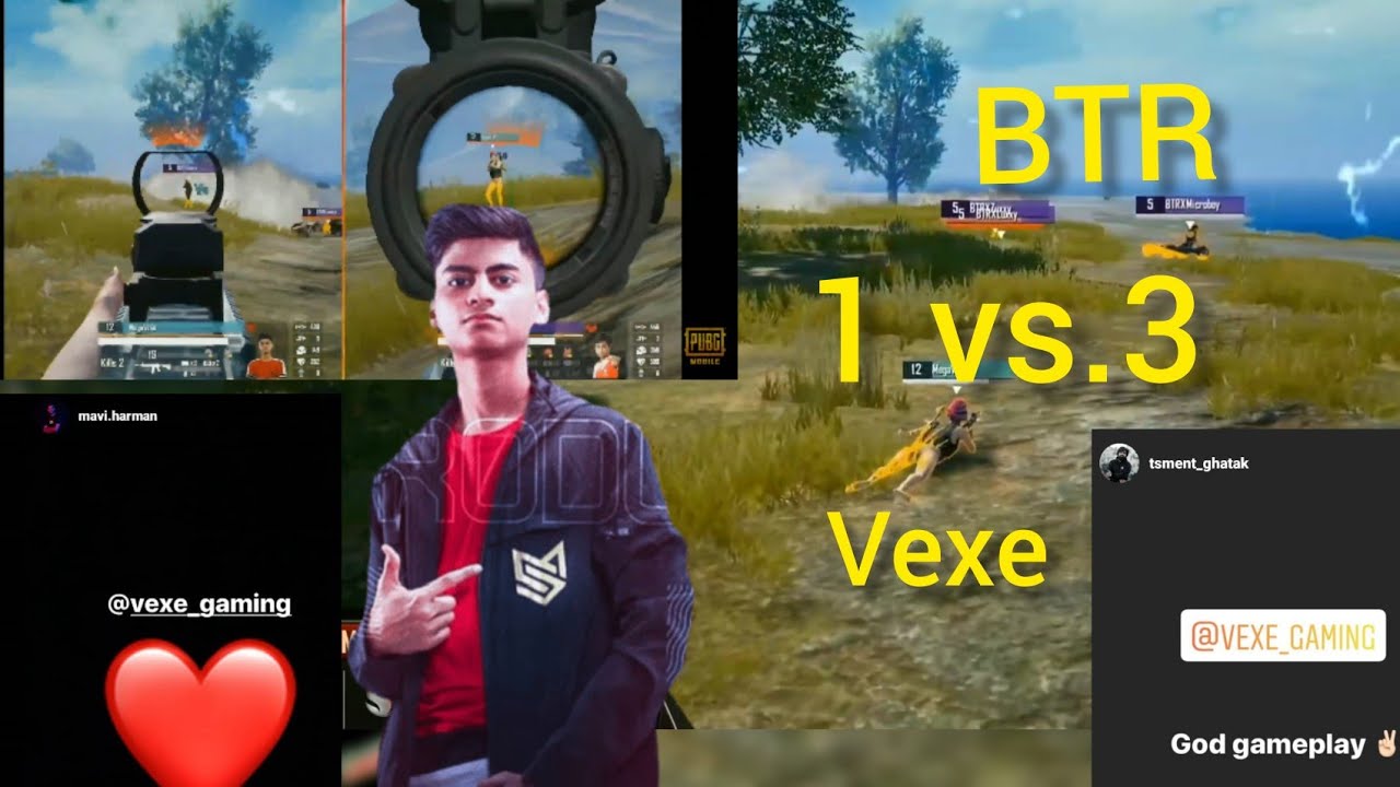 Vexe sexy 1vs3 against btr, vexe 1v3 chicken dinner. ghatak, ormavi, mega encore praising vexe