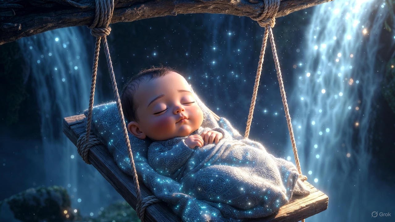 Calm Baby Sleep Music 💧🌙 | Waterfall Swing Lullaby | BujjiTube