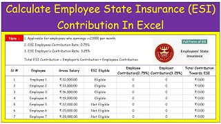 How To Calculate Esi Esi Calculation In Excel Calculation - Employee State Insurance Scheme