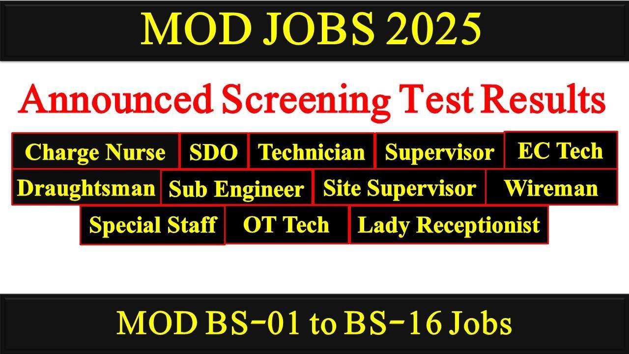 MOD Announced Screening Test Results BS-01 to BS-16 | Charge Nurse, SDO, Technician, Supervisor |